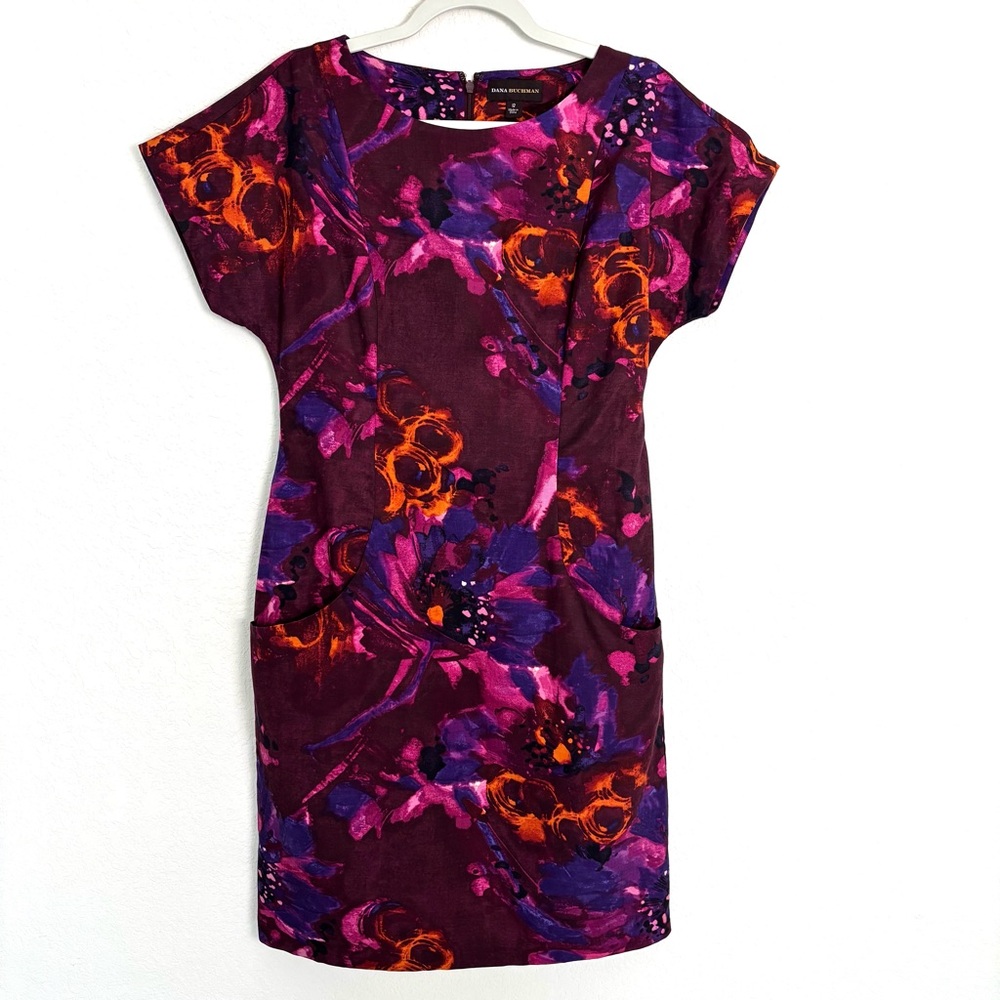 Dana Buchman Floral Short Shift Dolman Sleeve Dress Women’s 12 Wedding Career